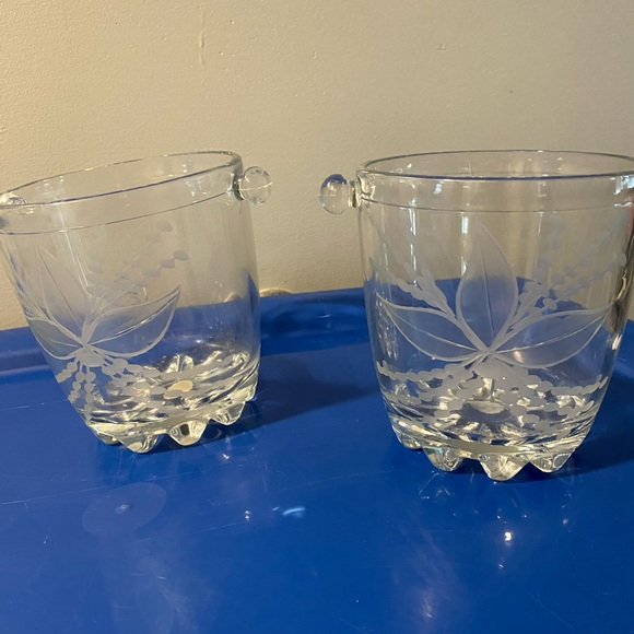 Other - Clear Etched Glass Ice Buckets - Set of 2